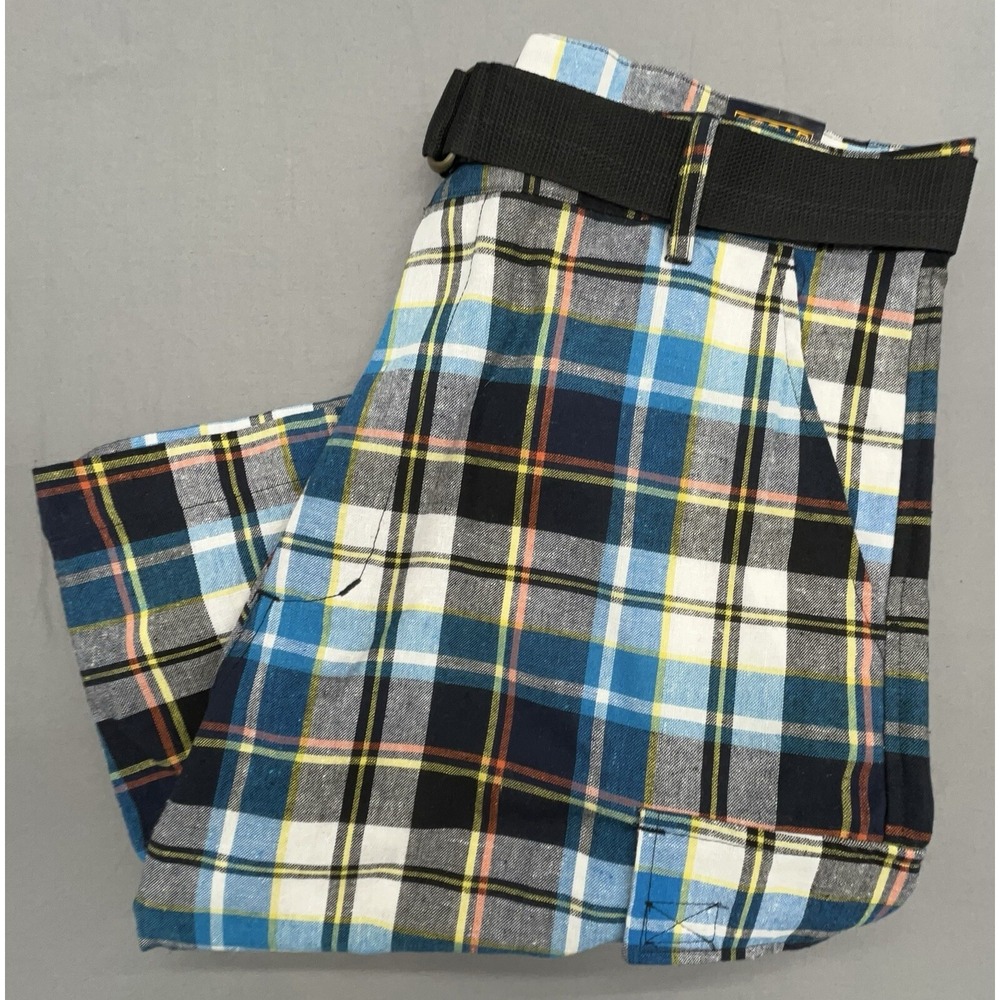 Oscar Sport Shorts Men 34 Blue Plaid Belt Cargo Coastal Preppy‎ Beach Golf